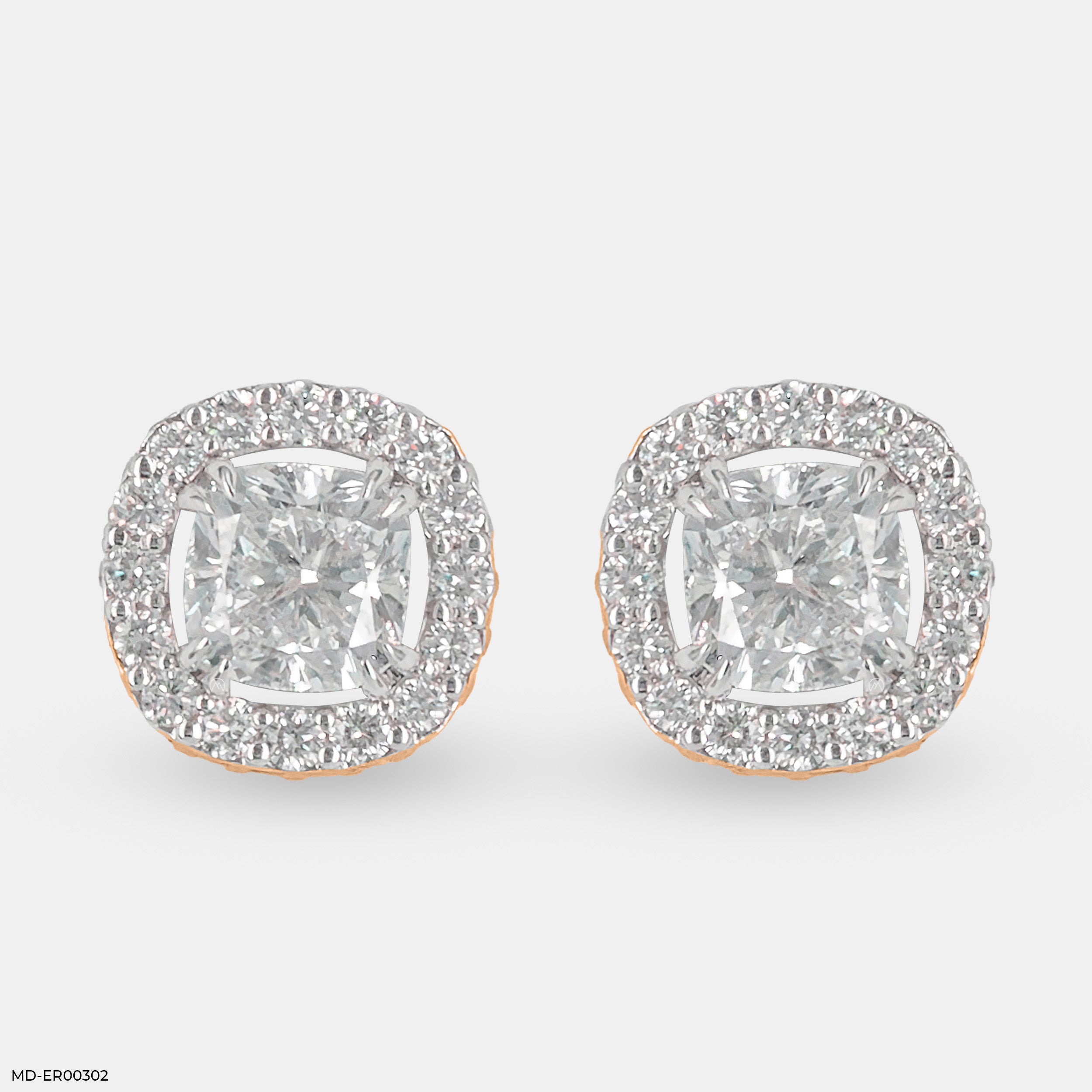 2 Carat Cushion Solitaire Halo Detachable Earrings