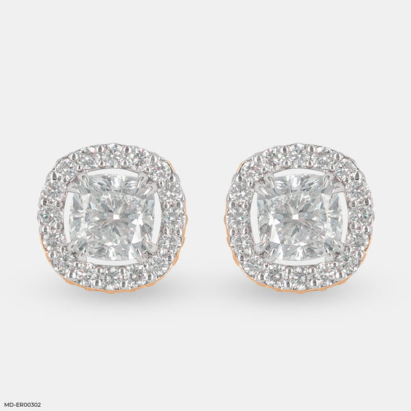 2 Carat Cushion Solitaire Halo Detachable Earrings 14K Rose Gold