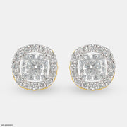 2 Carat Cushion Solitaire Halo Detachable Earrings 9K Yellow Gold