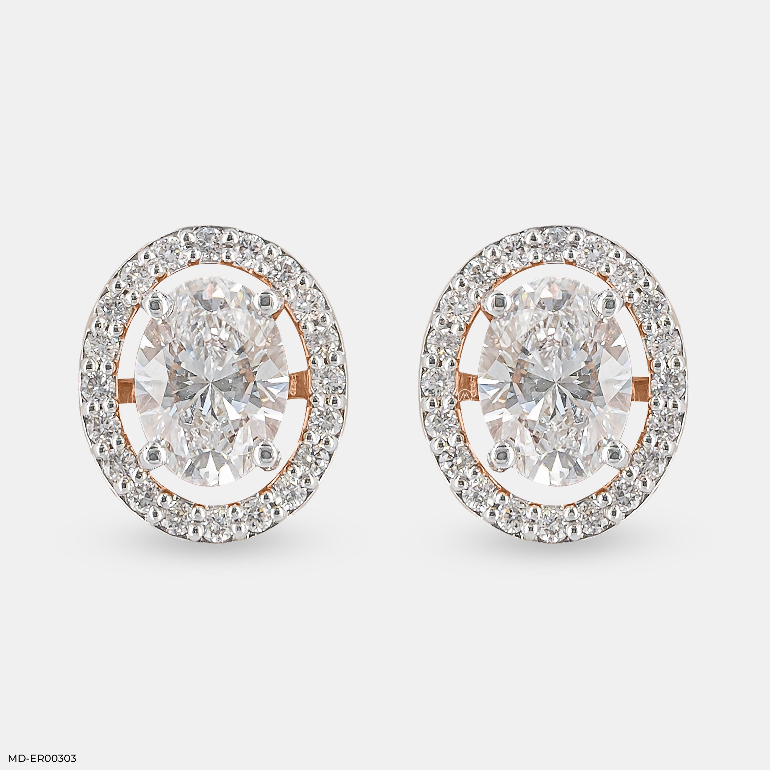 2 Carat Oval Solitaire Halo Deatchable Earrings 18K Rose Gold