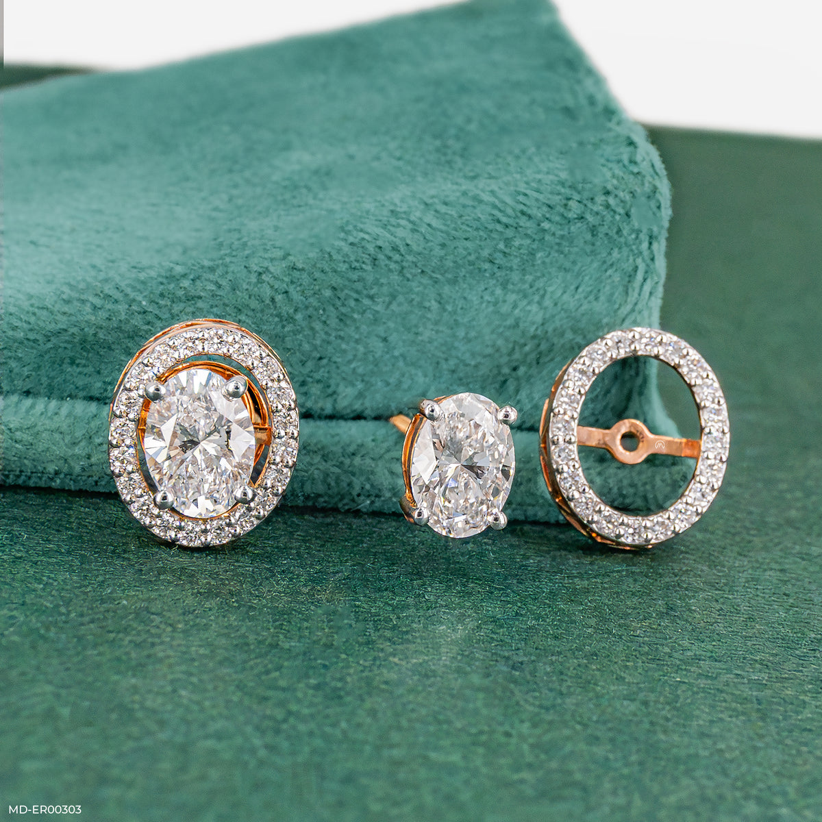 2 Carat Oval Solitaire Halo Detachable Earrings