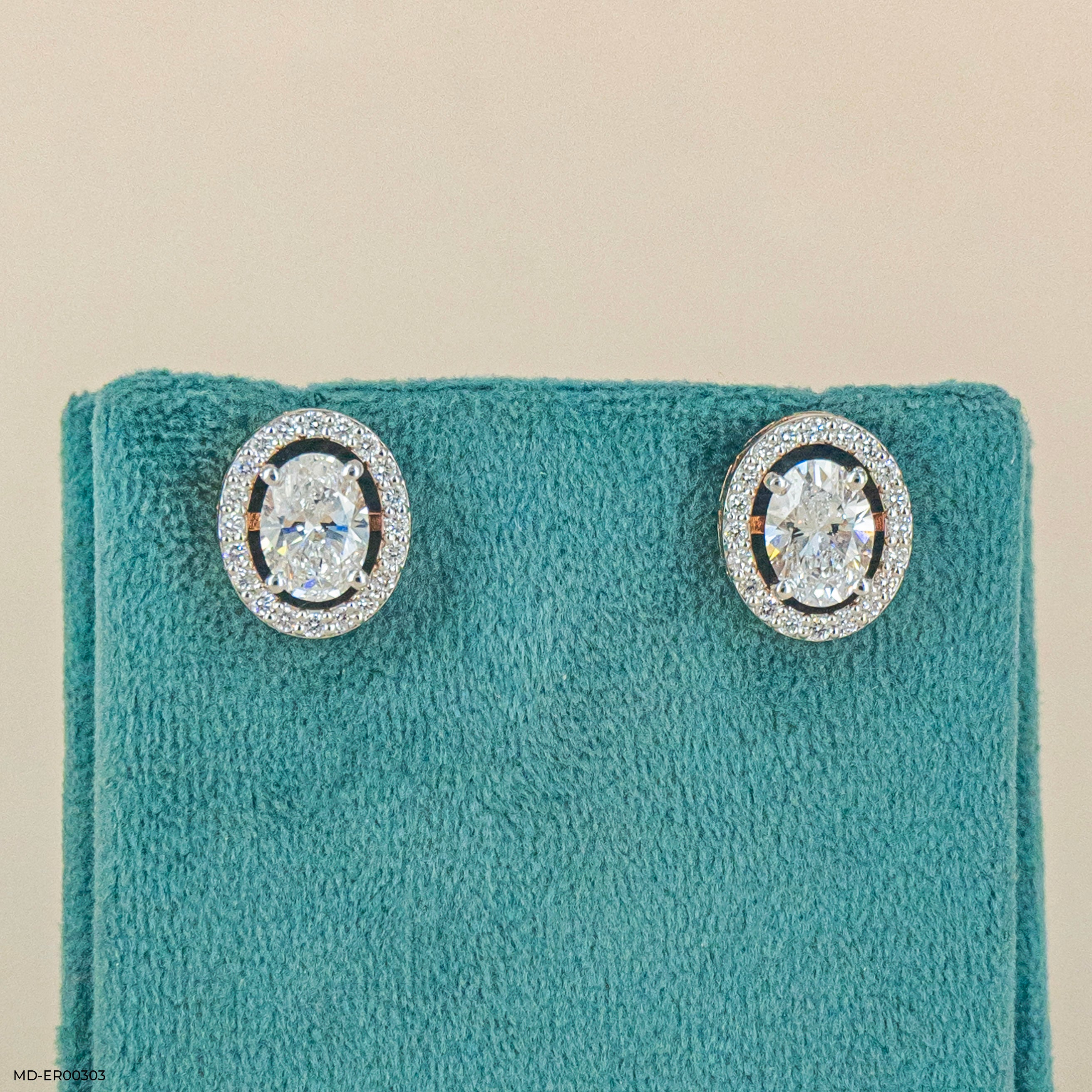 2 Carat Oval Solitaire Halo Deatchable Earrings 18K Rose Gold