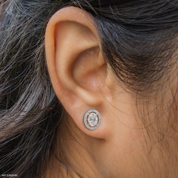 Oval Halo Solitaire Diamond Studs 14K Rose Gold
