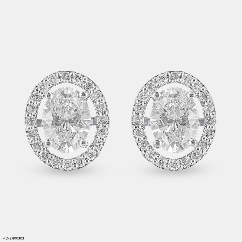 Oval Halo Solitaire Diamond Studs 14K Yellow Gold