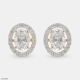 Oval Halo Solitaire Diamond Studs 14K Yellow Gold