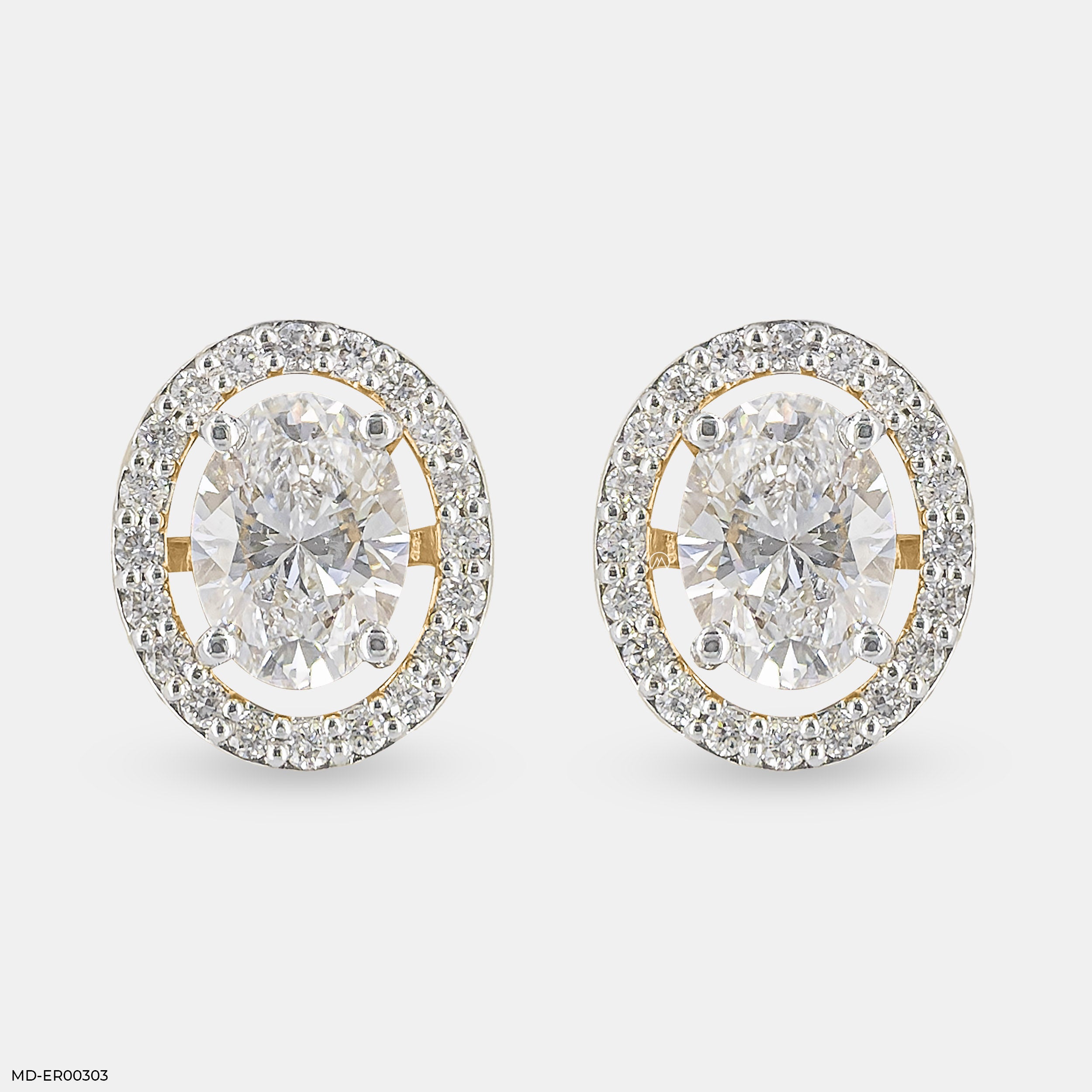 2 Carat Oval Solitaire Halo Detachable Earrings 9K Yellow Gold