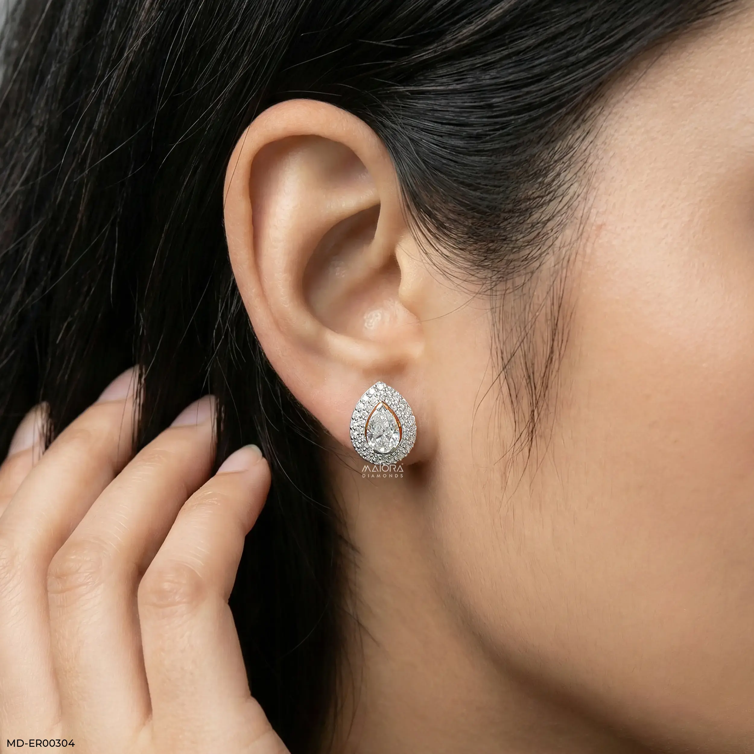 3 Carat Pear Solitaire Halo Detachable Earrings 18K Rose Gold