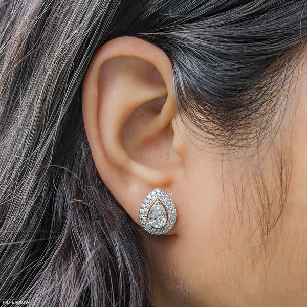 3 Carat Pear Solitaire Halo Detachable Earrings 14K Yellow Gold