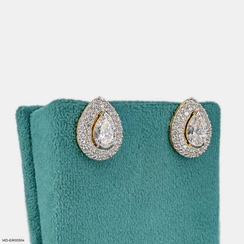 3 Carat Pear Solitaire Halo Detachable Earrings 14K Yellow Gold