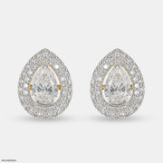 3 Carat Pear Solitaire Halo Detachable Earrings 14K Yellow Gold