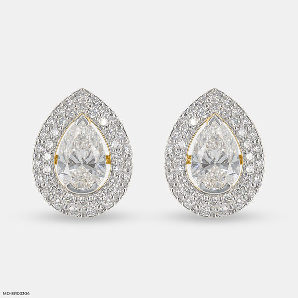 3 Carat Pear Solitaire Halo Detachable Earrings 14K Yellow Gold