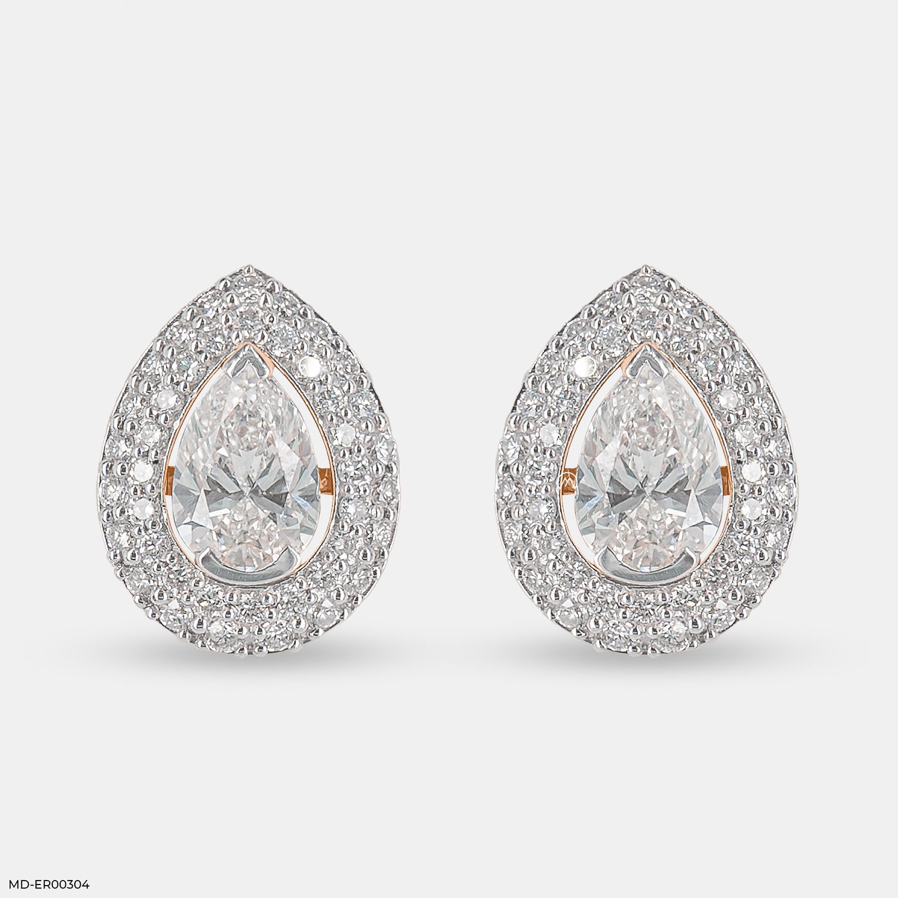 3 Carat Pear Solitaire Halo Detachable Earrings 14K Rose Gold