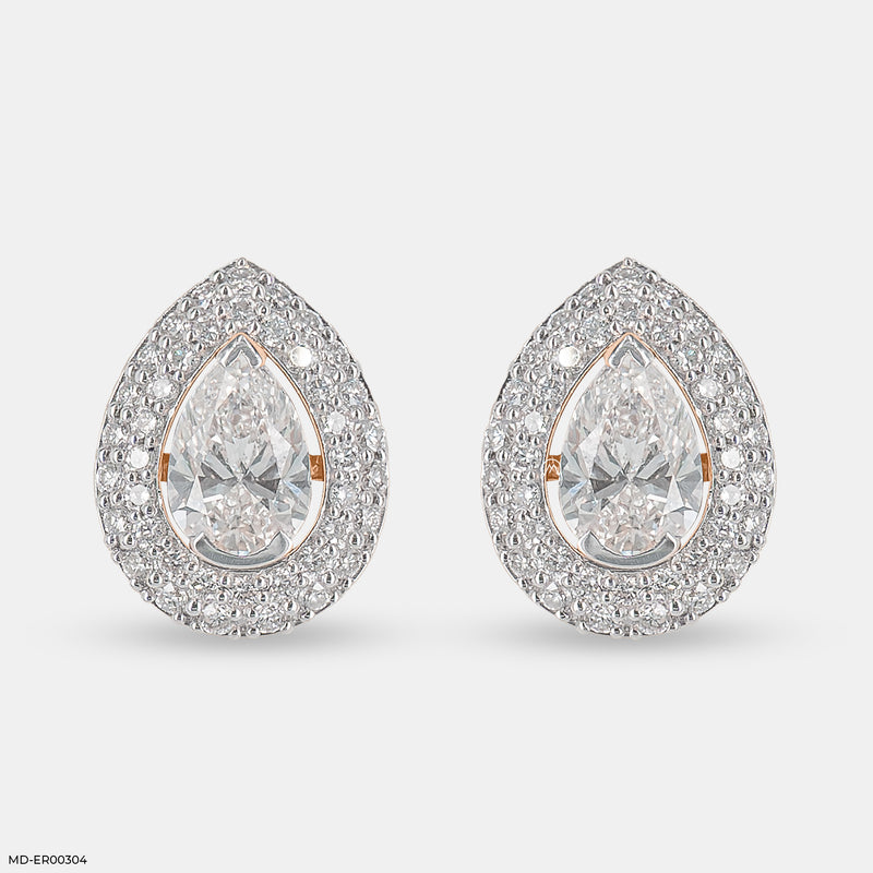 3 Carat Pear Solitaire Halo Detachable Earrings 14K Yellow Gold