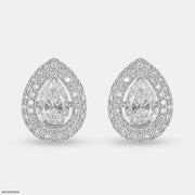 3 Carat Pear Solitaire Halo Detachable Earrings 18K White Gold