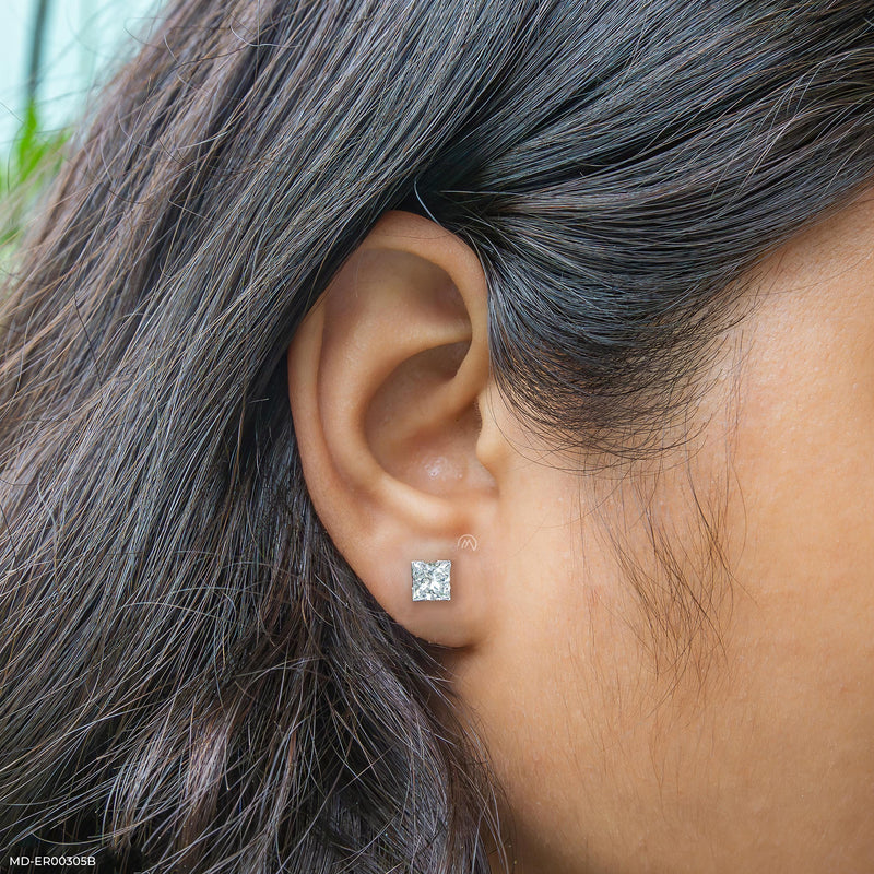 2 Carat Princess Cut Solitaire Lab Diamond Earrings 18K Yellow Gold