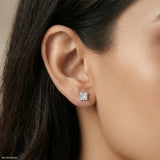 2 Carat Princess Cut Solitaire Halo Detachable Lab Diamond Earrings 18K Yellow Gold