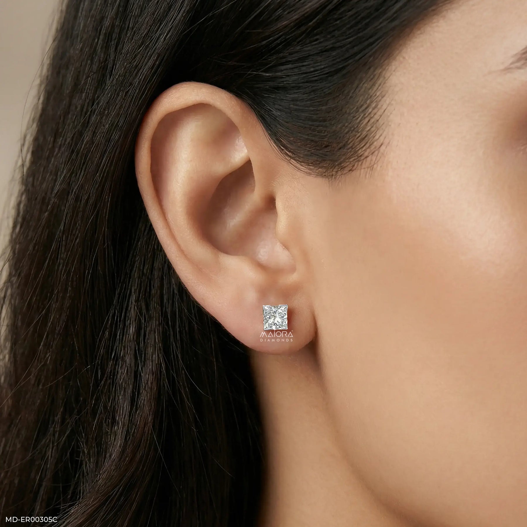 2 Carat Princess Cut Solitaire Halo Detachable Lab Diamond Earrings 18K Yellow Gold