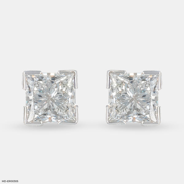 Princess Solitaire Lab Diamond Earrings 18K Yellow Gold
