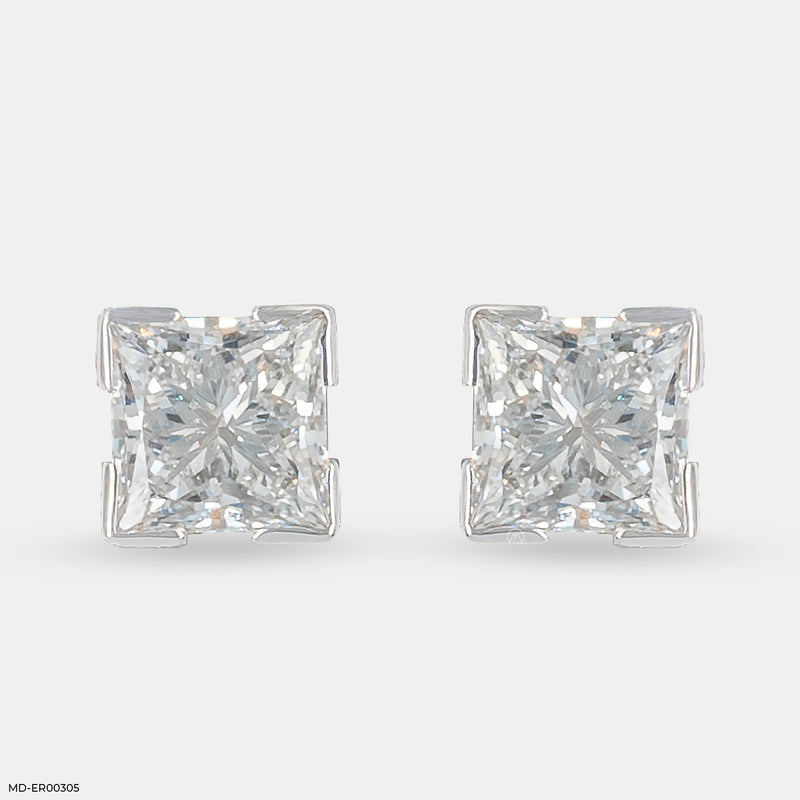 Princess Solitaire Diamond Earrings 14K Yellow Gold