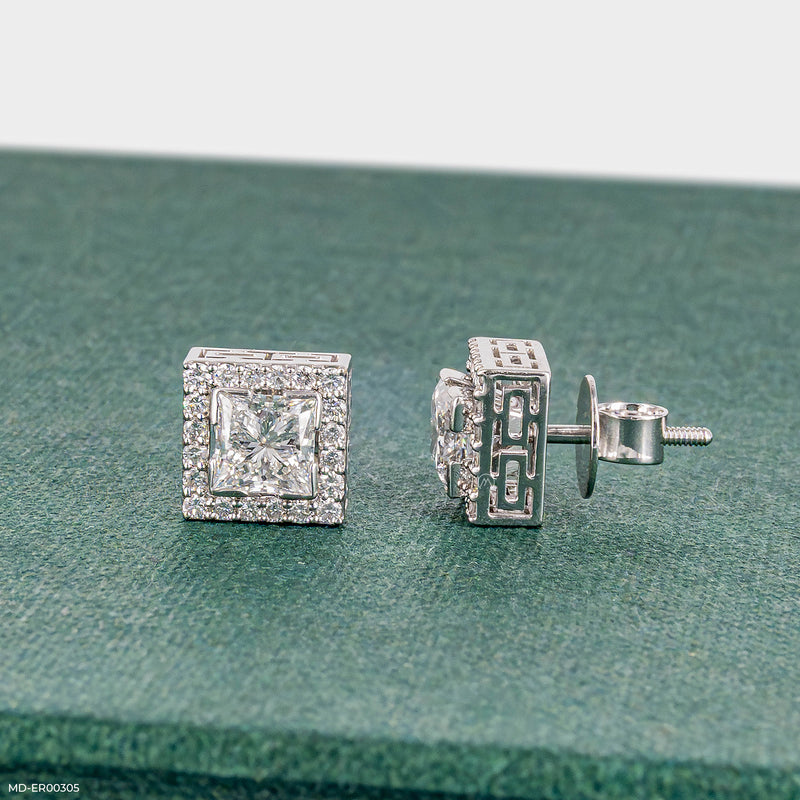 Princess Solitaire Diamond Earrings 14K Yellow Gold