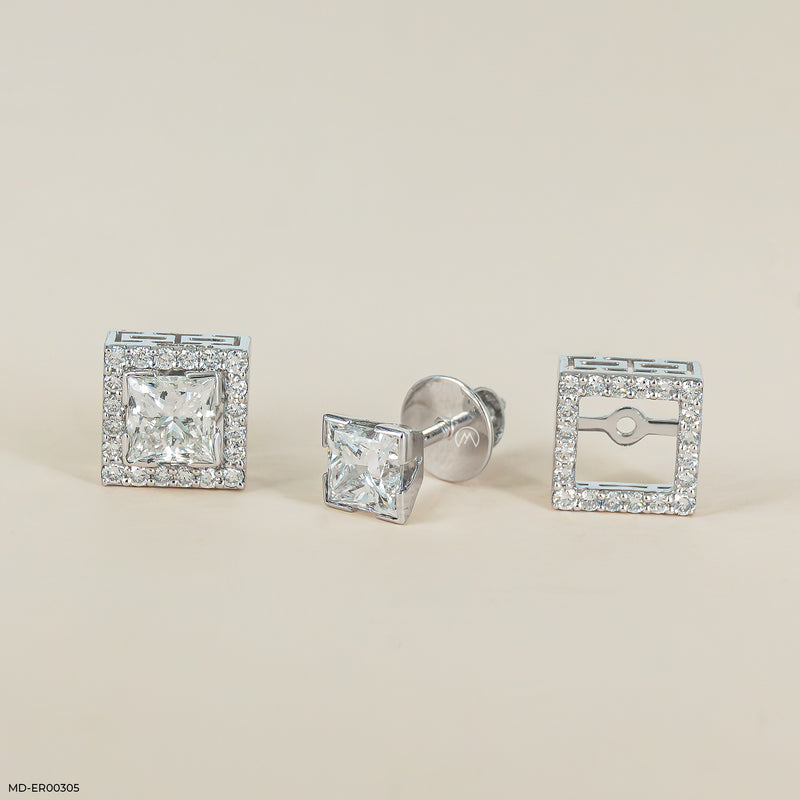 Princess Solitaire Diamond Earrings 14K Yellow Gold