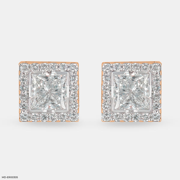 Princess Solitaire Diamond Earrings 14K Rose Gold