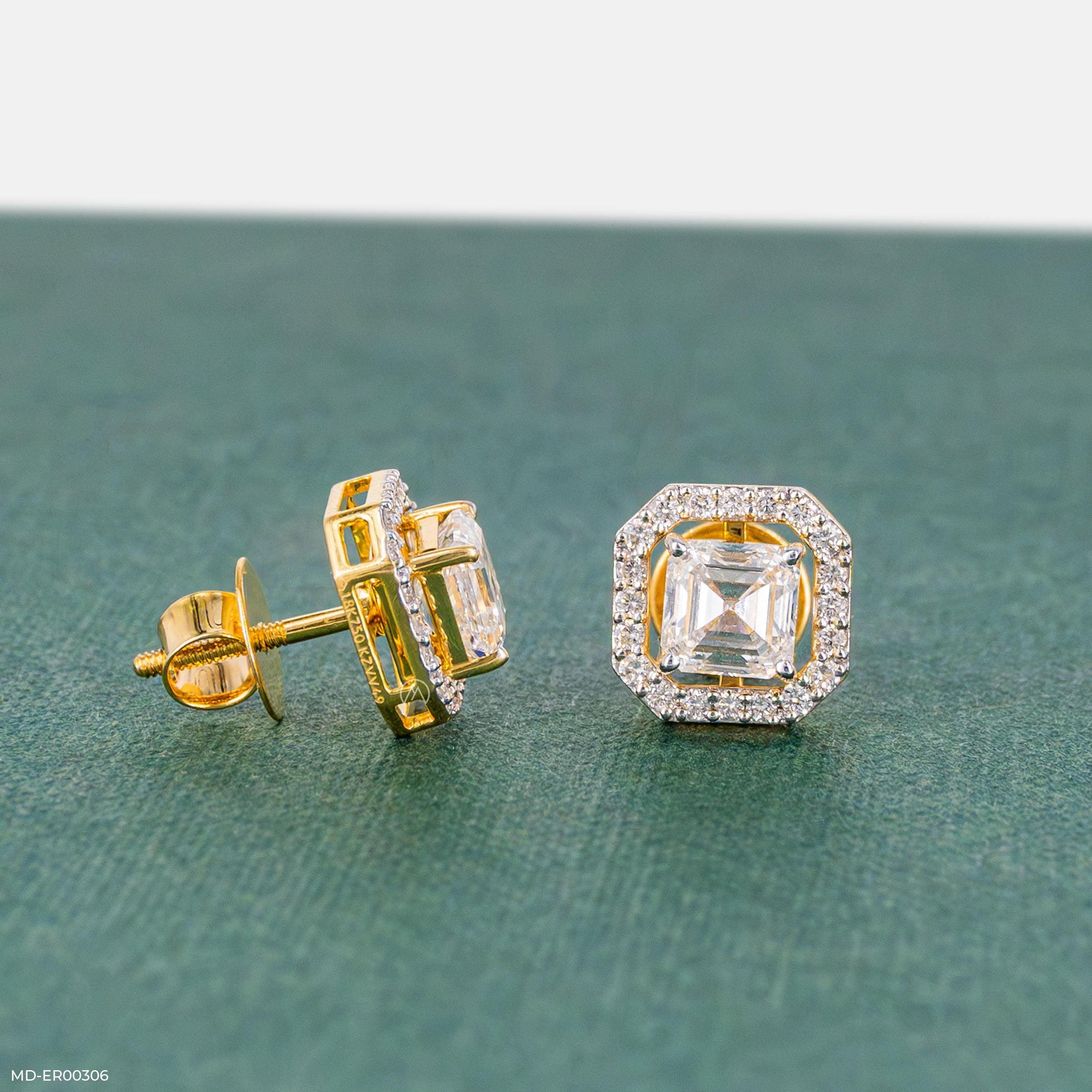 2 Carat Asscher Solitaire Detachable Earrings 9K Yellow Gold