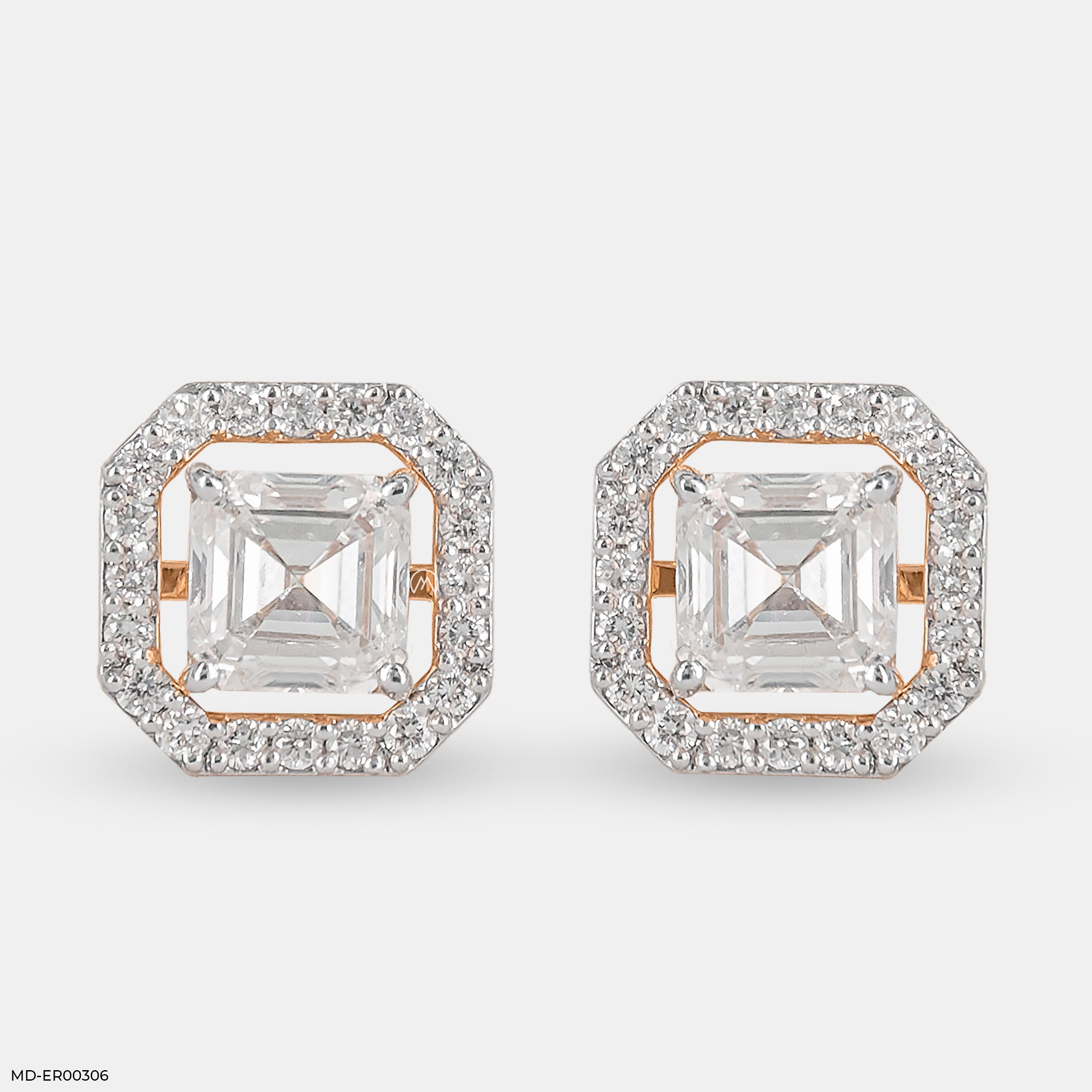2 Carat Asscher Solitaire Detachable Earrings 9K Rose Gold