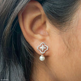 Gleaming Pearl Diamond Earrings 14K Rose Gold