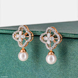 Gleaming Pearl Diamond Earrings 14K Rose Gold