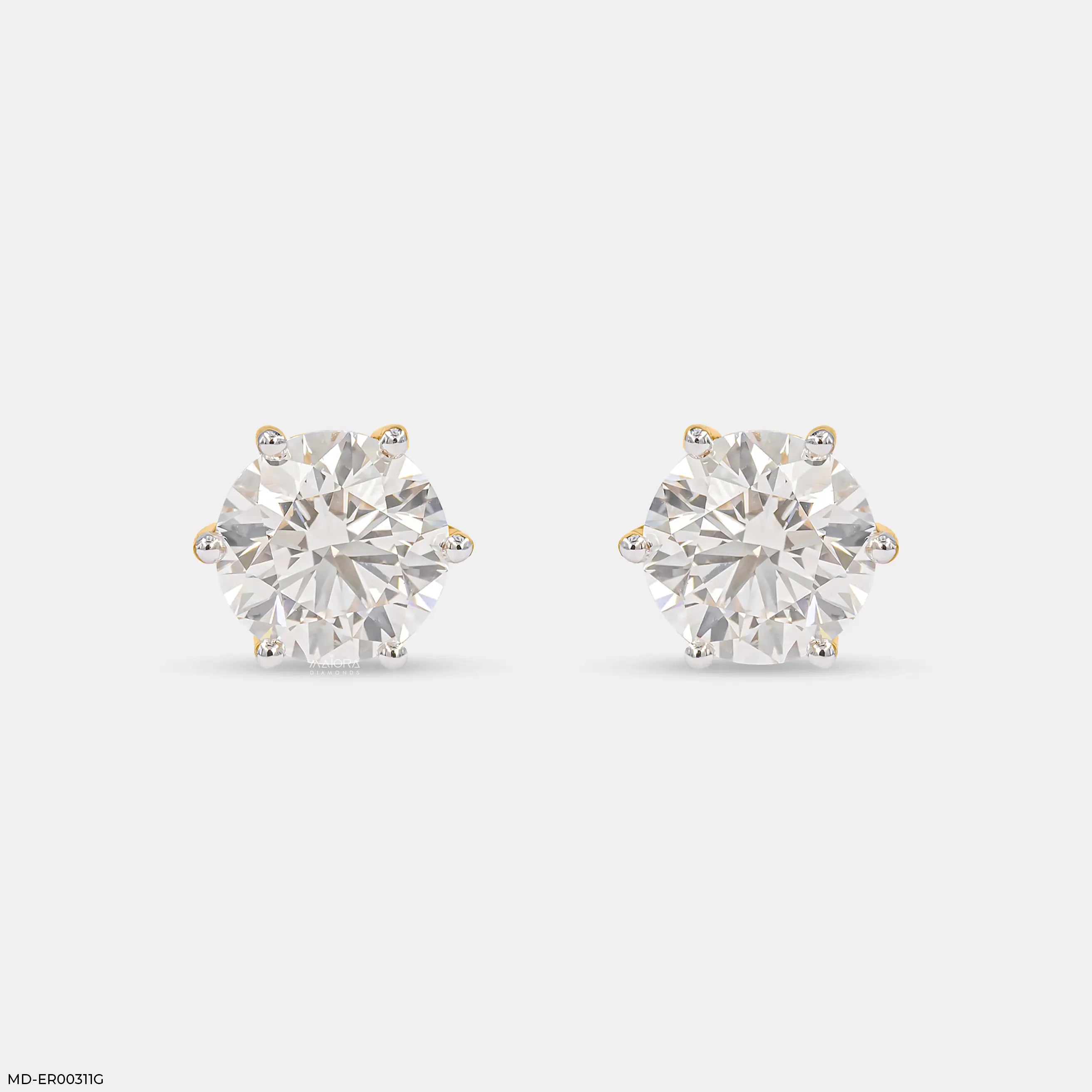 4 Carat Round Classic Solitaire Stud 14K Yellow Gold