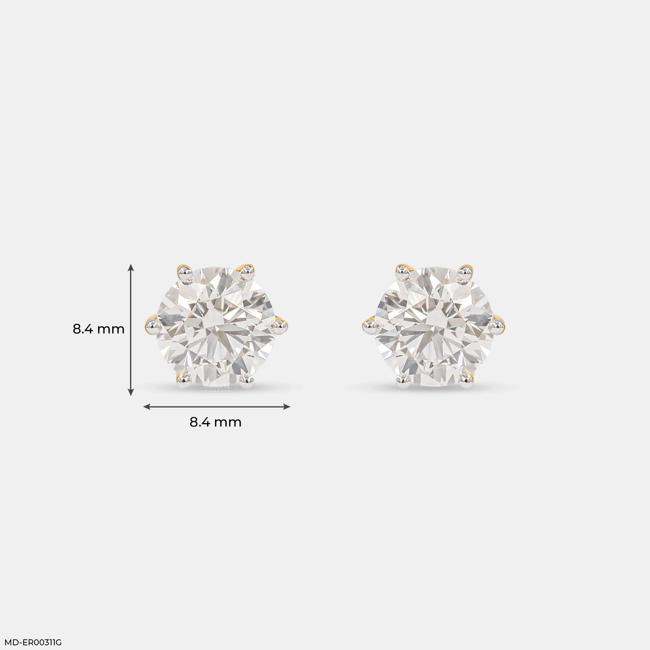 4 Carat Round Classic Solitaire Stud 14K Yellow Gold