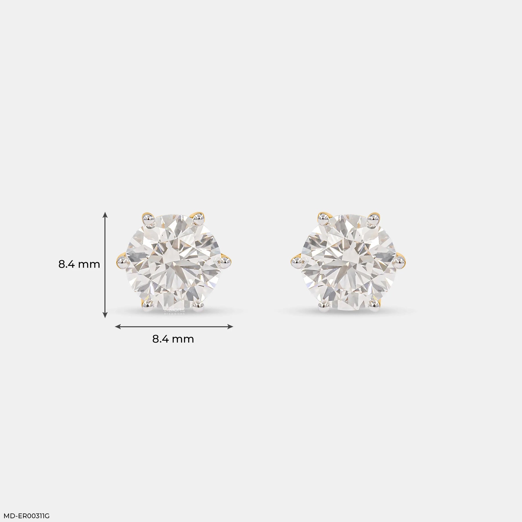 4 Carat Round Classic Solitaire Stud 14K Yellow Gold