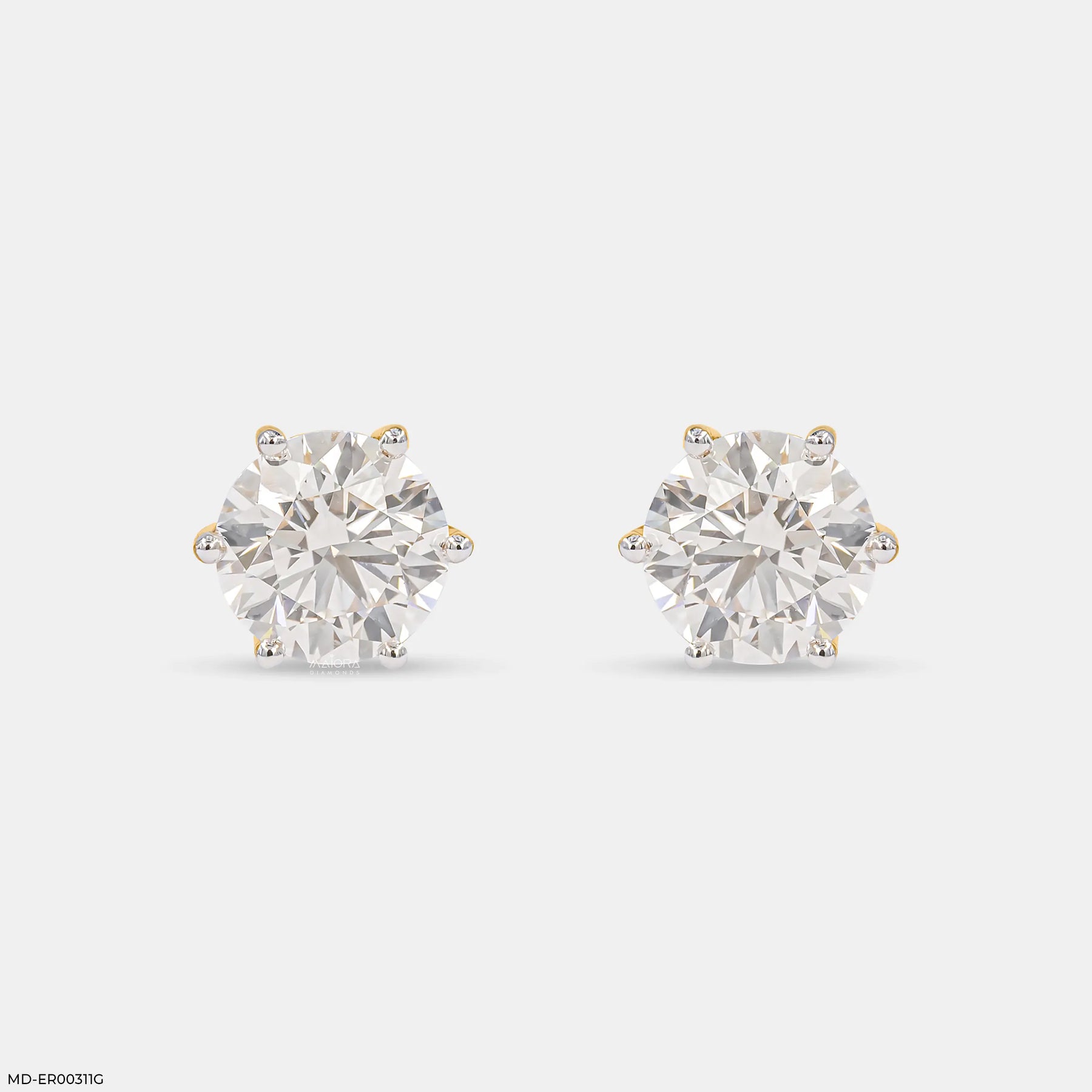4 Carat Round Classic Solitaire Stud 14K Yellow Gold