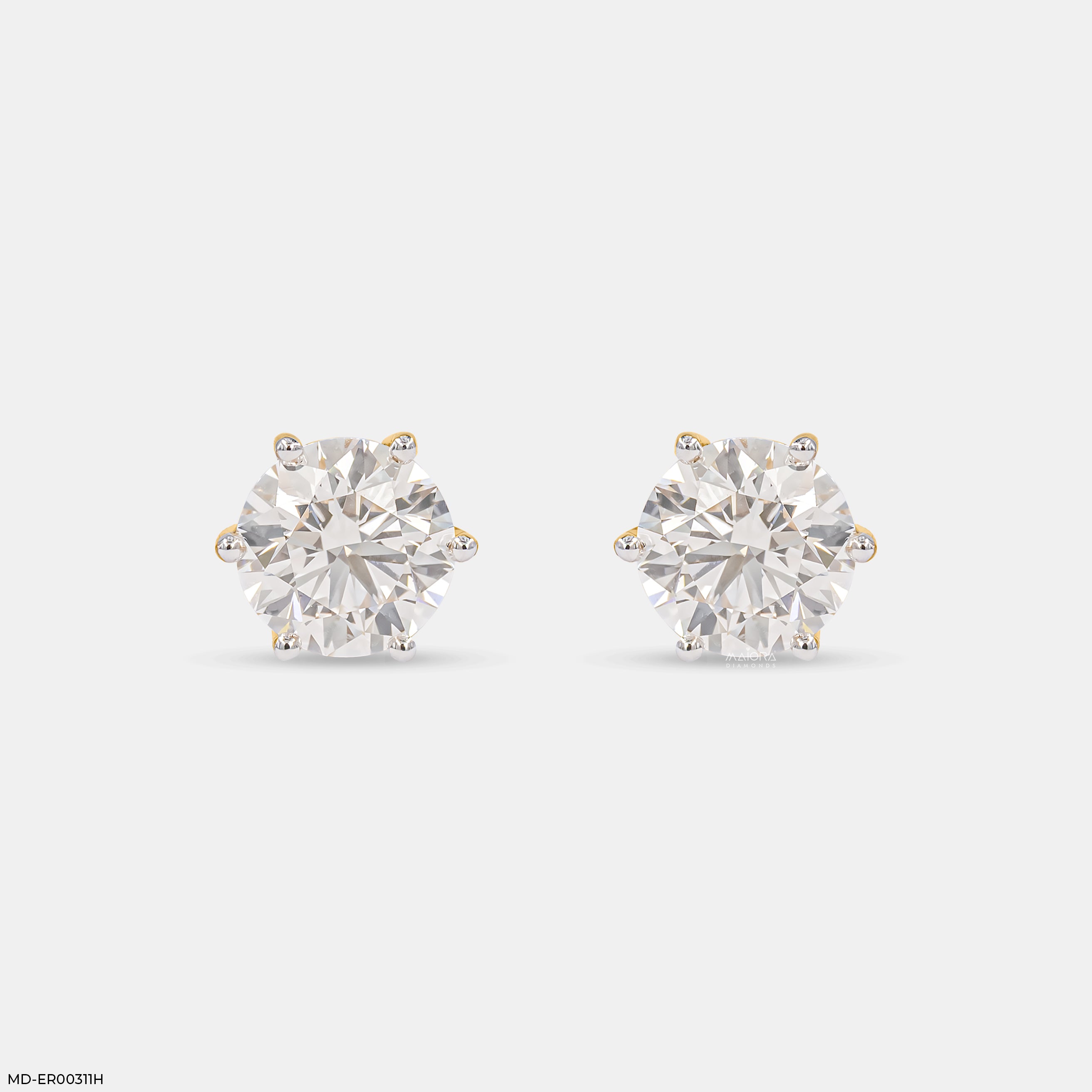 3 Carat Round Brilliant-Cut Stud Earrings 9K Yellow Gold