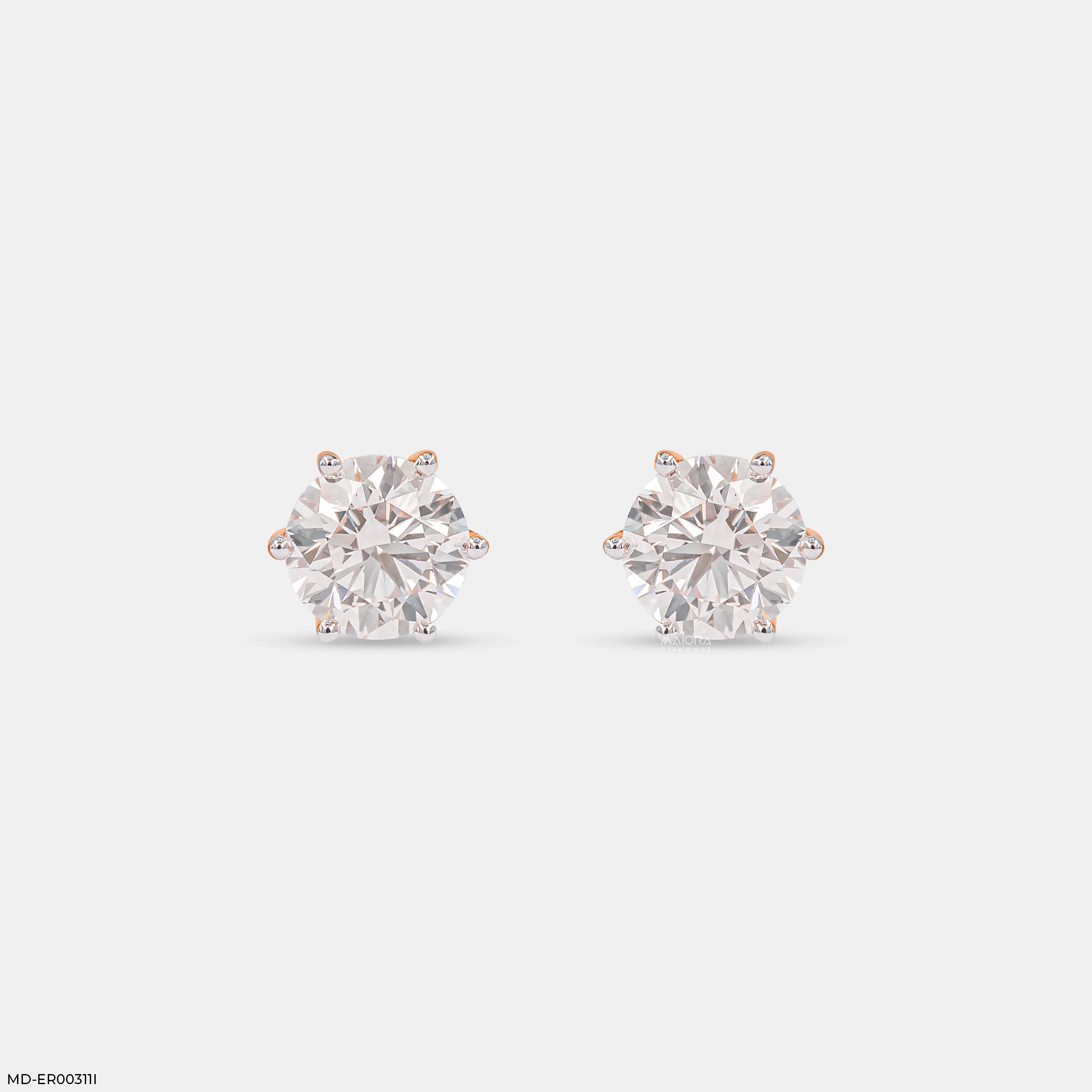 2 Carat Round Brilliant Lab Diamond Solitaire studs Earrings 14K Rose Gold