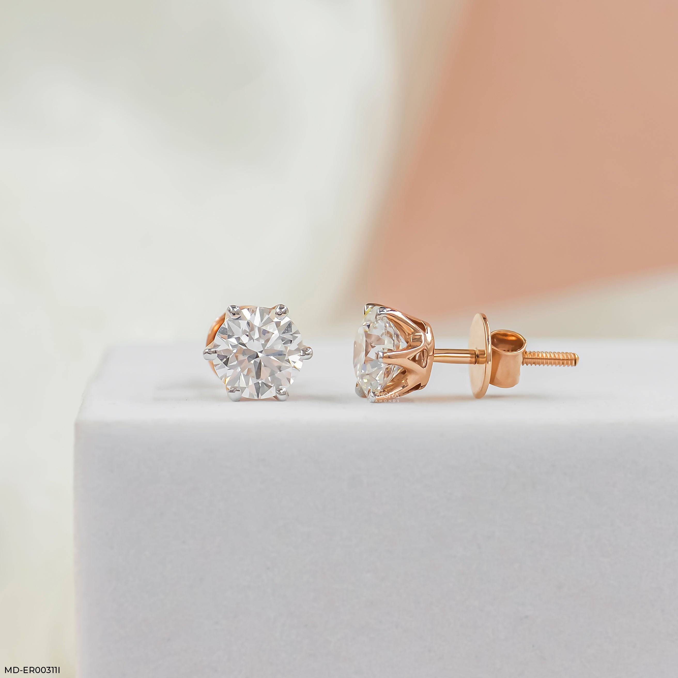 2 Carat Round Brilliant Lab Diamond Solitaire studs Earrings 14K Rose Gold