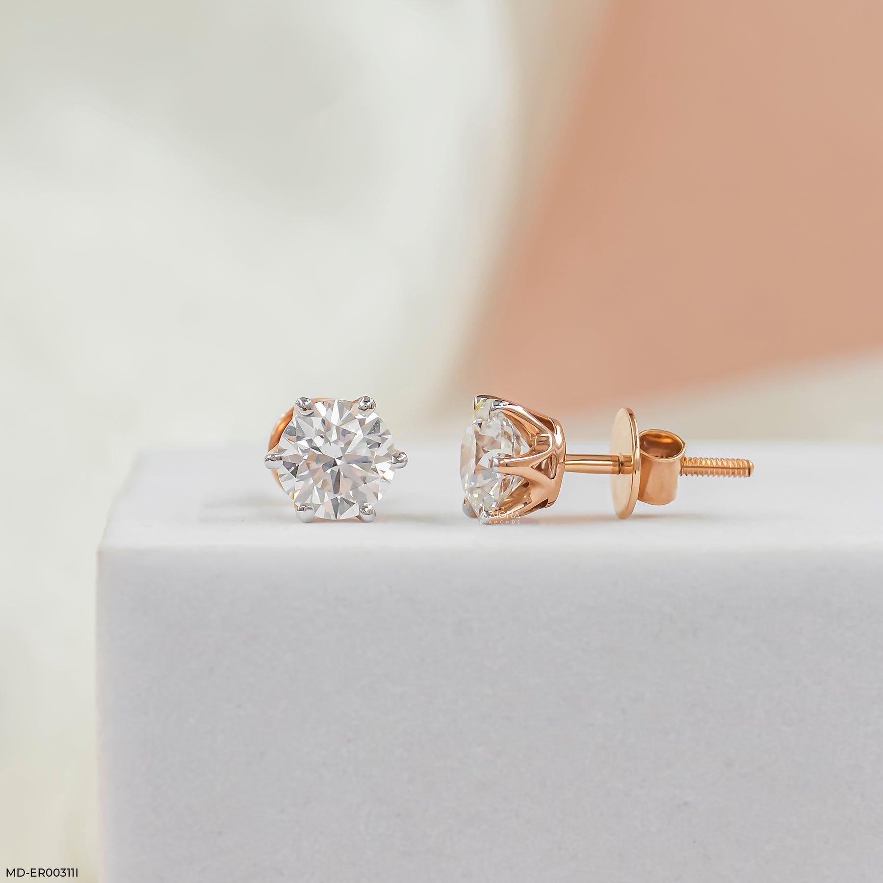 Round Brilliant Lab Diamond Solitaire Earstuds 14K Rose Gold