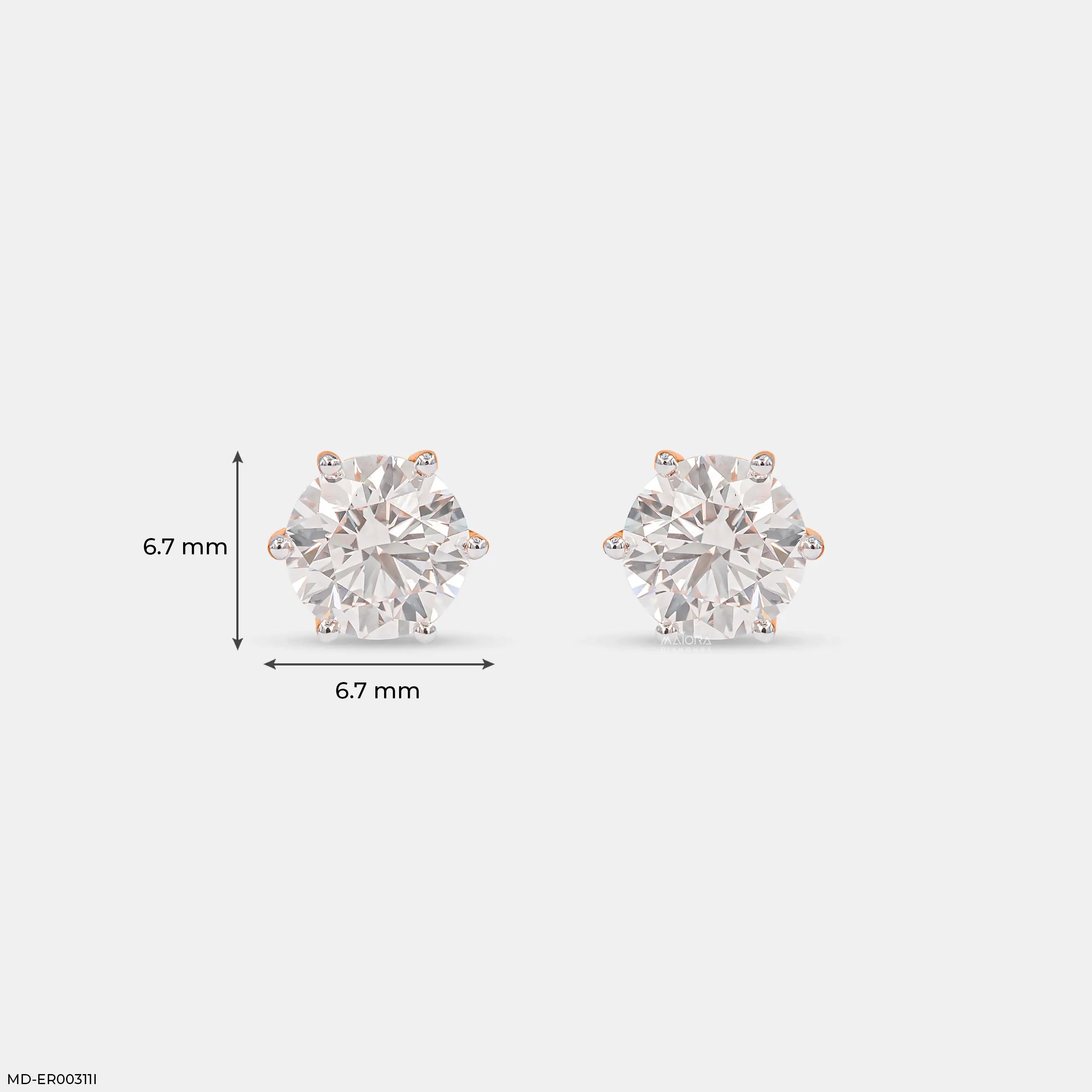 2 Carat Round Brilliant Lab Diamond Solitaire studs Earrings 14K Rose Gold