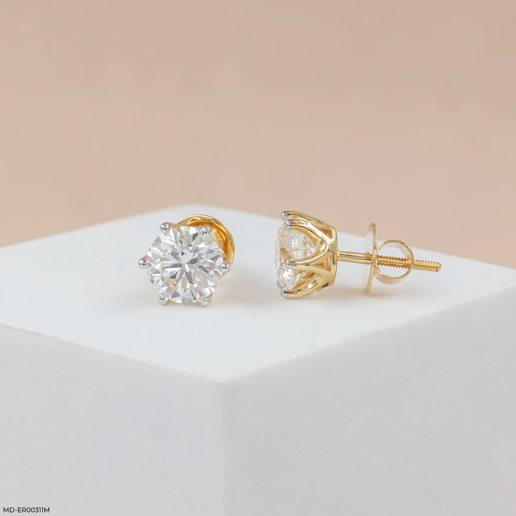 3 Carat Round Brilliant-Cut Lab Diamond Stud Earrings 14K Yellow Gold