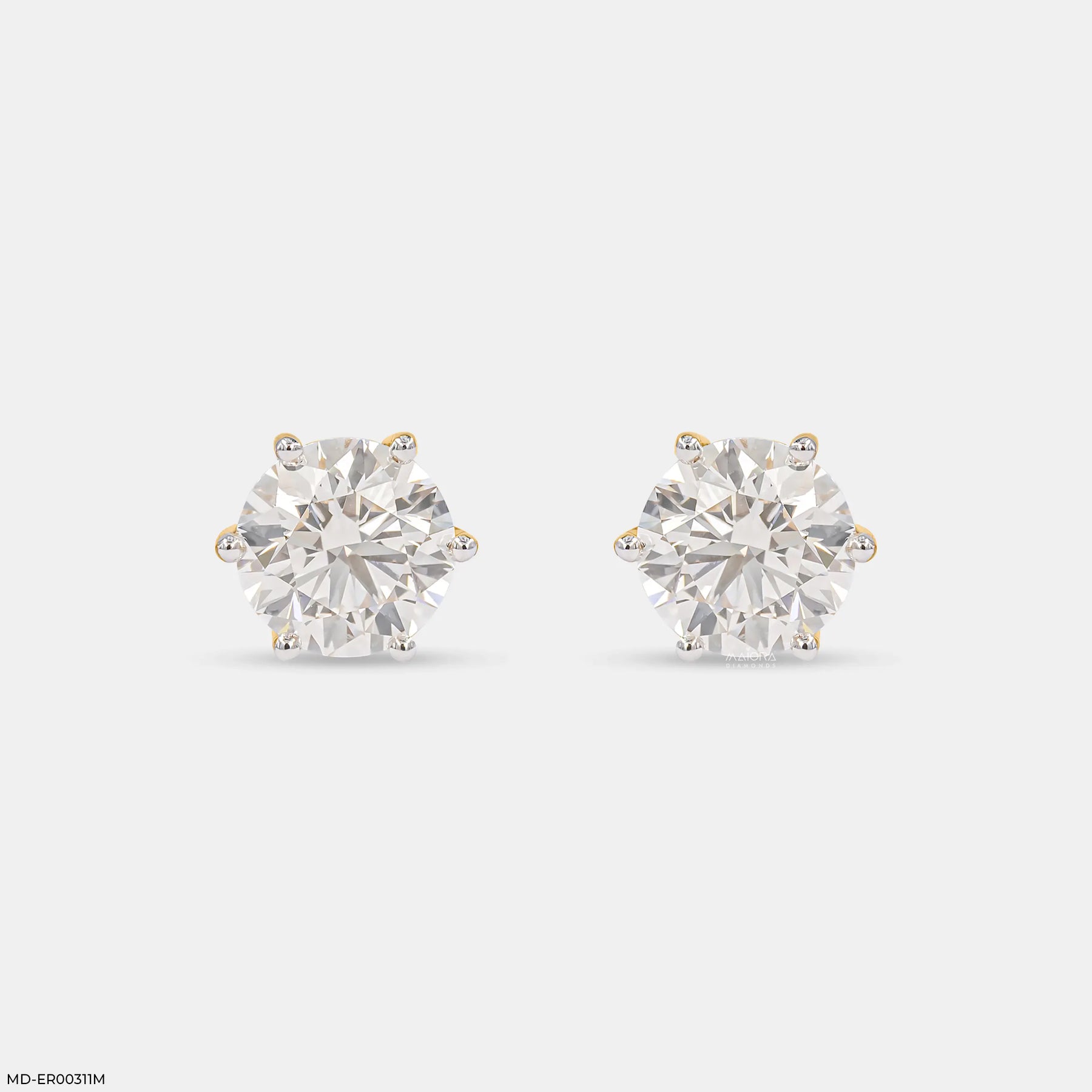3 Carat Round Brilliant-Cut Lab Diamond Stud Earrings 14K Yellow Gold