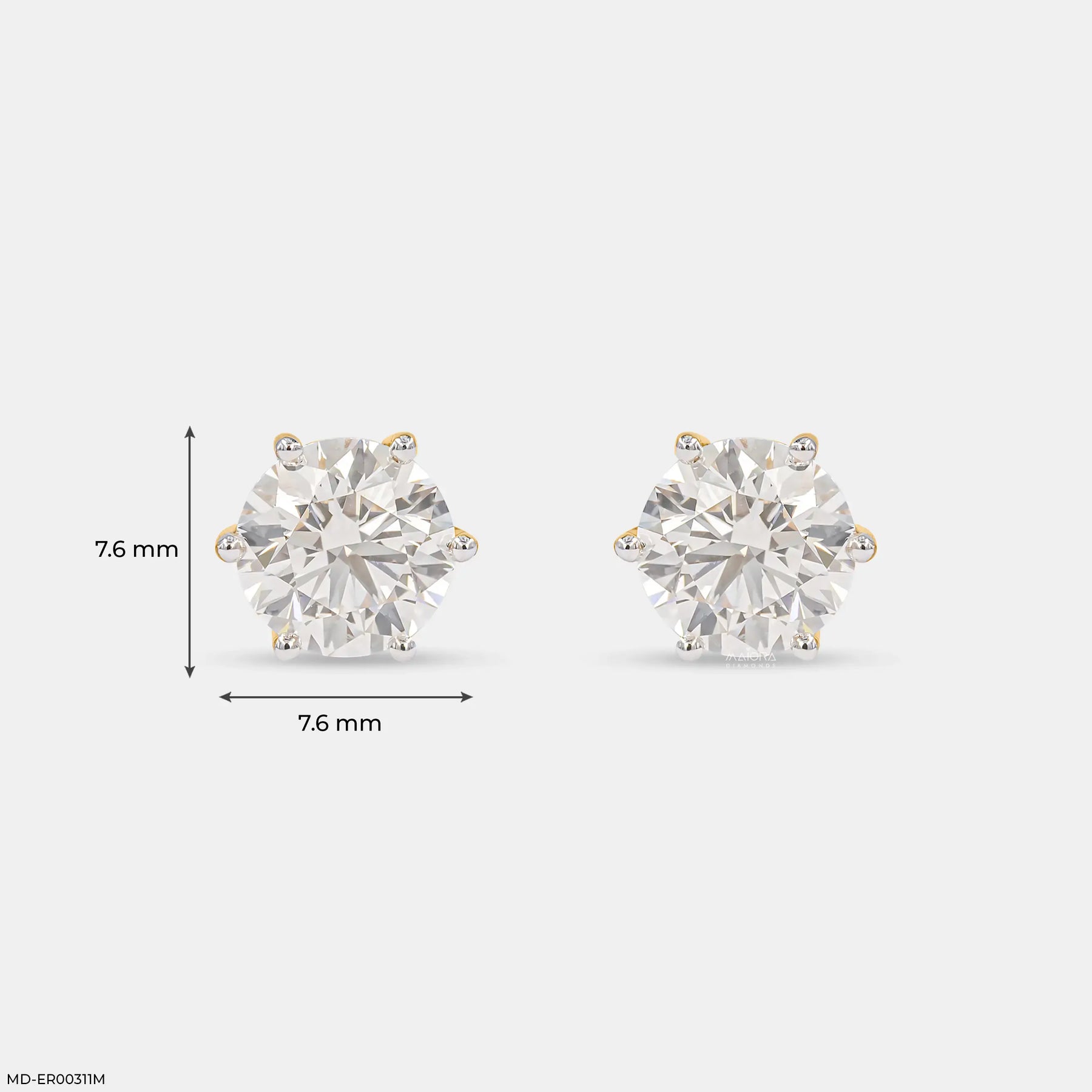 3 Carat Round Brilliant-Cut Lab Diamond Stud Earrings 14K Yellow Gold