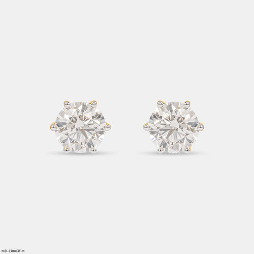 3 Carat Round Brilliant-Cut Lab Diamond Stud Earrings 14K Yellow Gold