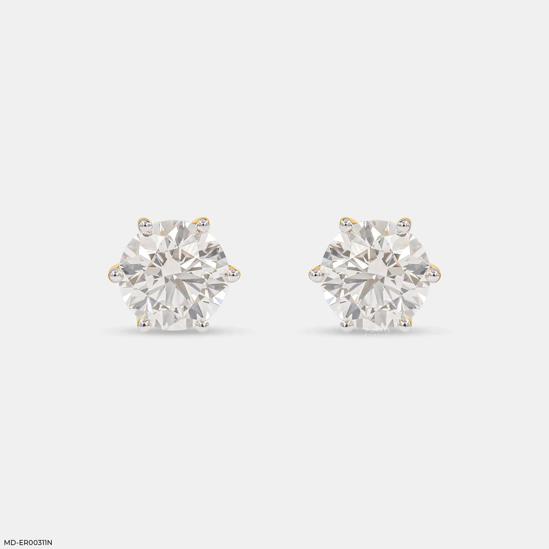2 Carat Round Classic Solitaire Stud Lab Diamond Earrings 14K Yellow Gold