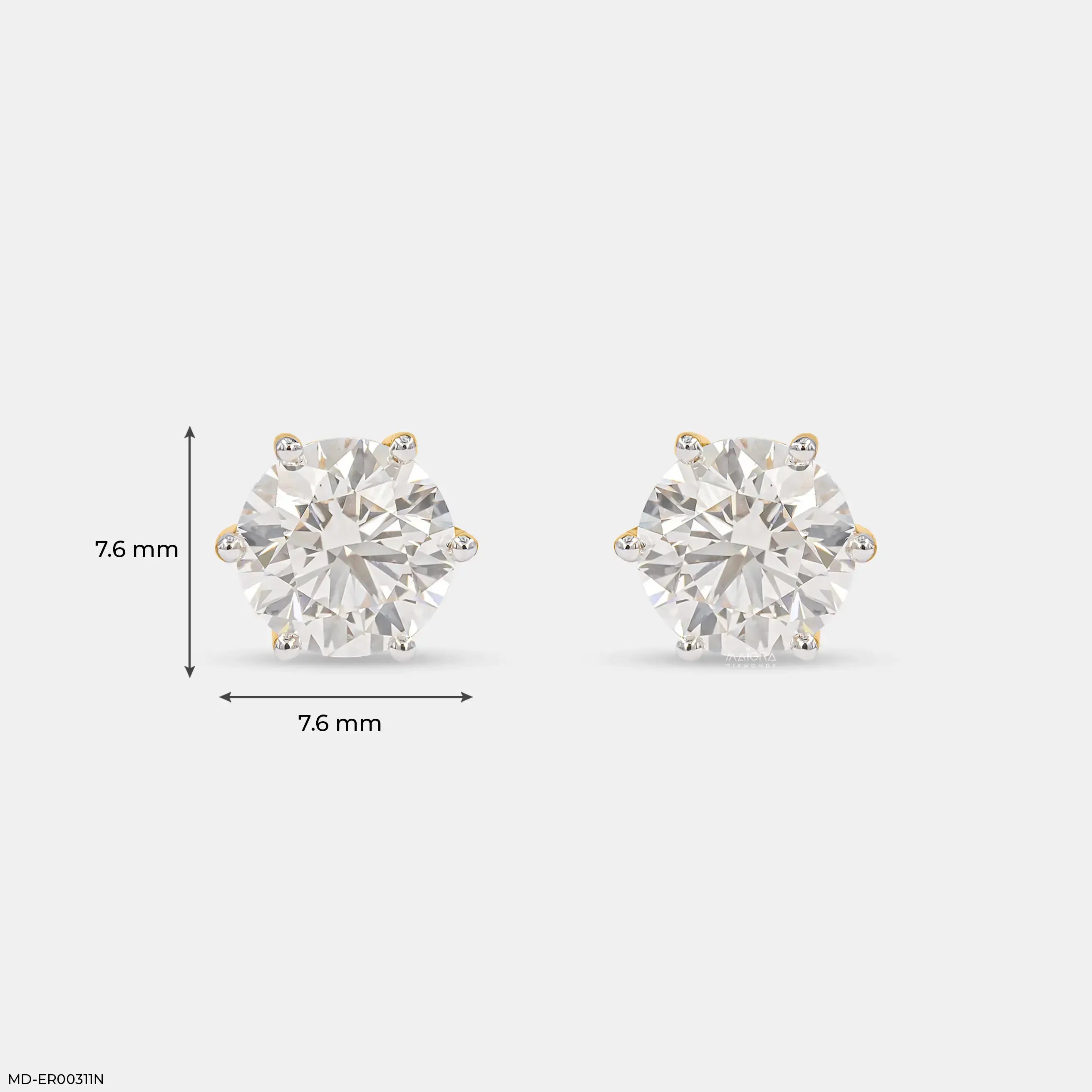2 Carat Round Classic Solitaire Stud Lab Diamond Earrings 14K Yellow Gold