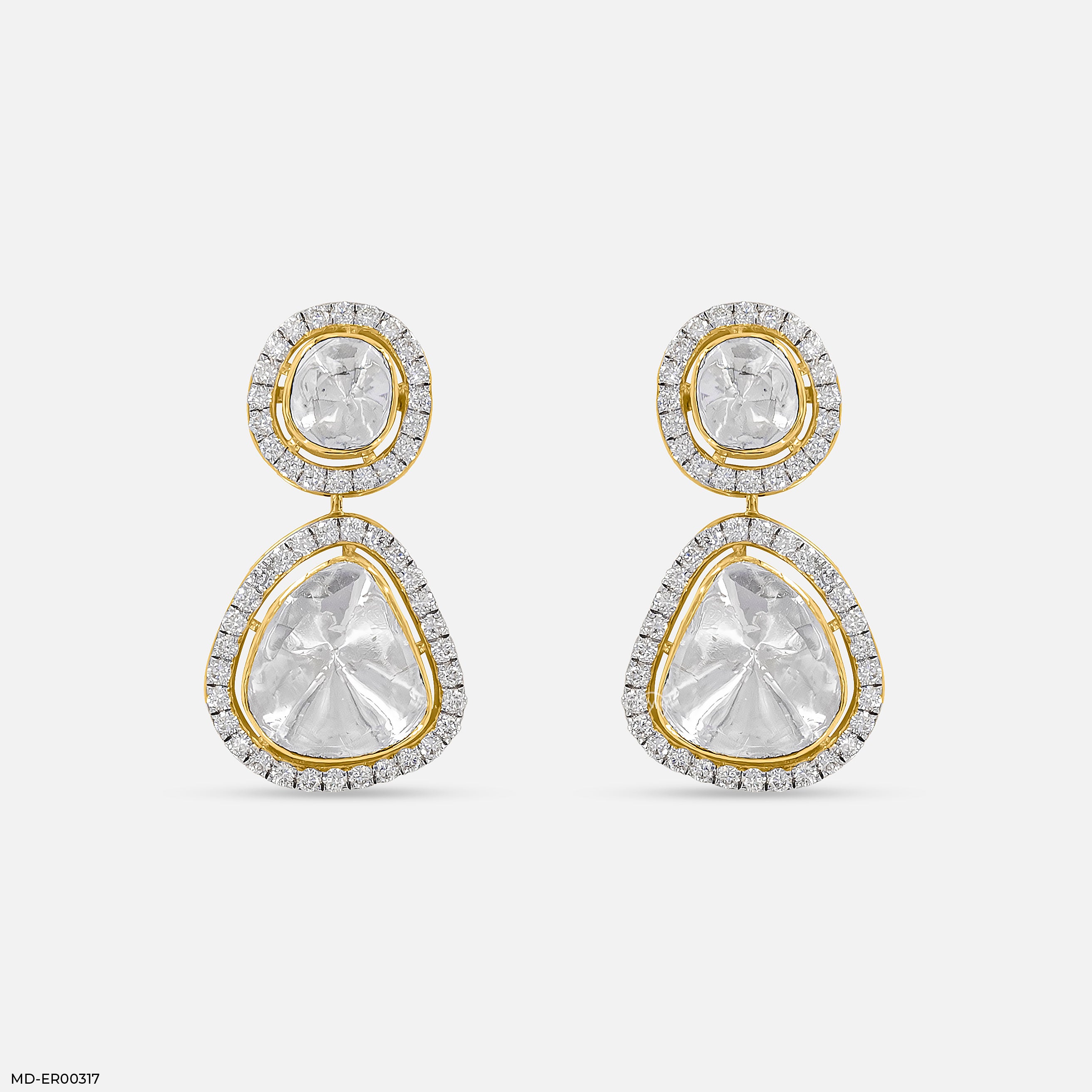 1 Carat Polaris Uncut Lab Diamond Earrings 14K Yellow Gold