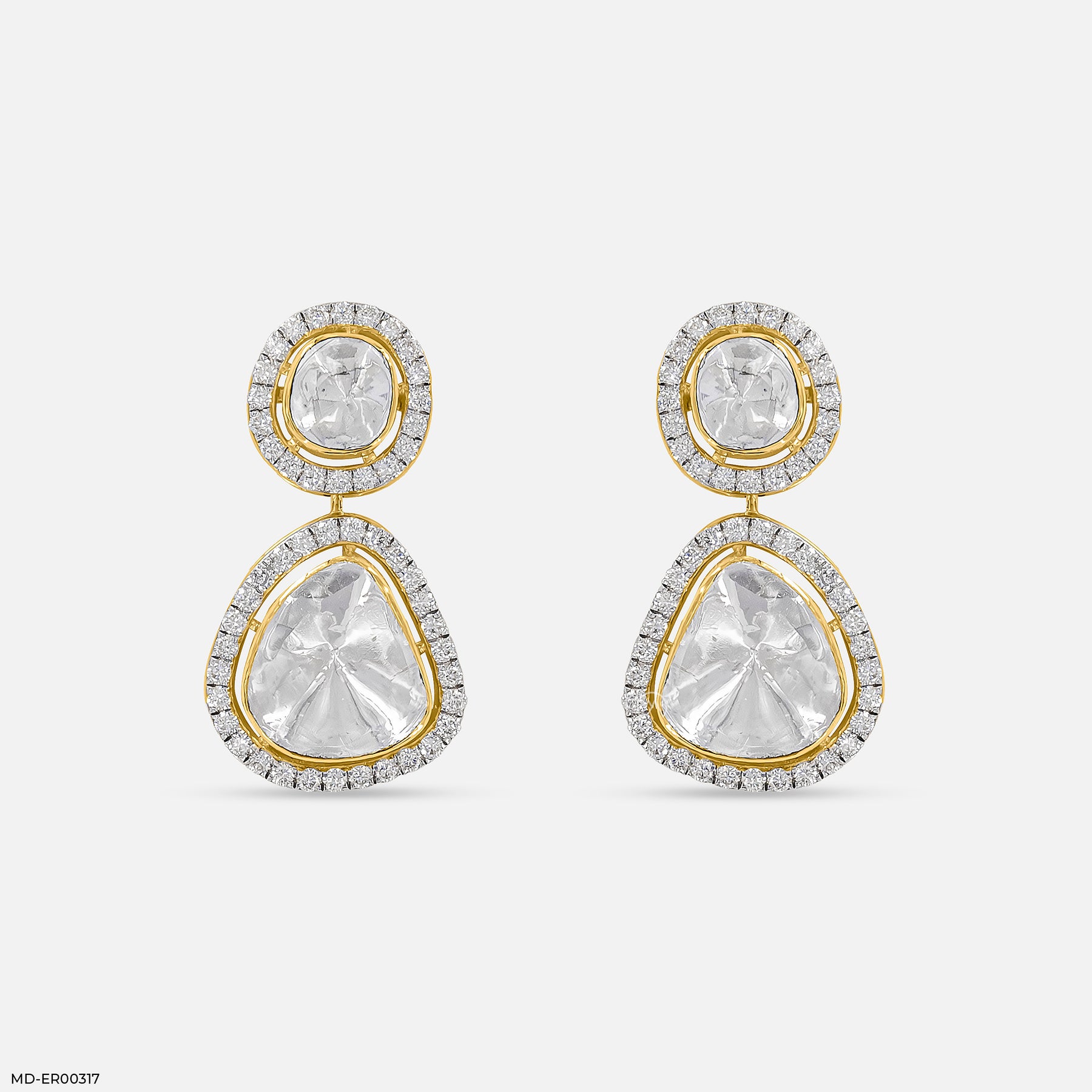 1 Carat Polaris Uncut Lab Diamond Earrings 14K Yellow Gold