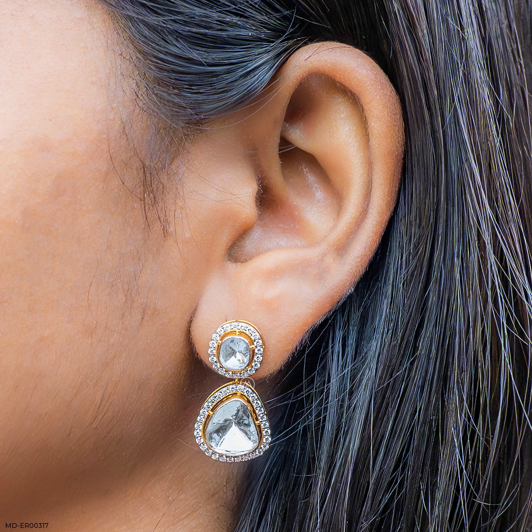 1 Carat Polaris Uncut Lab Diamond Earrings 14K Yellow Gold