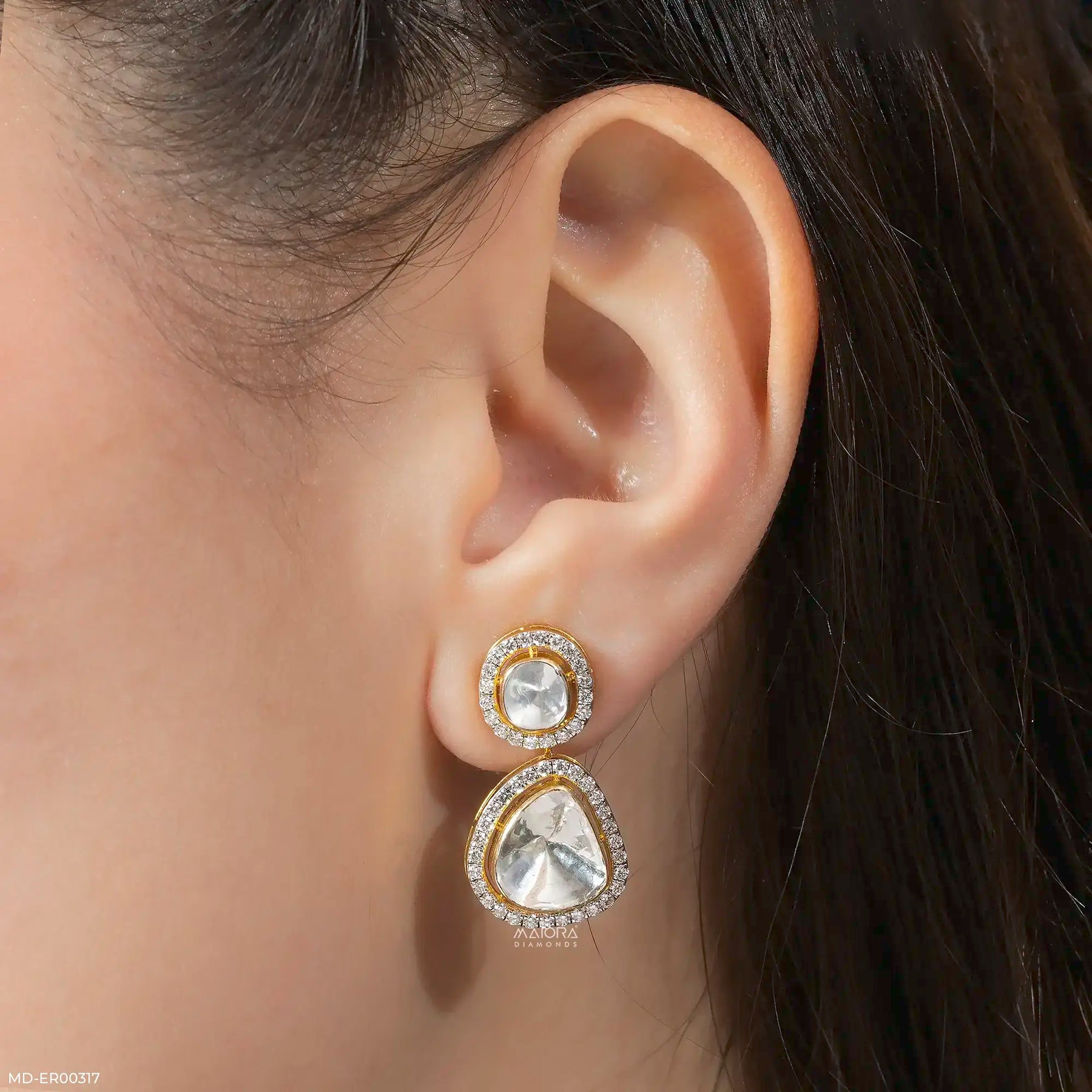 1 Carat Polaris Uncut Lab Diamond Earrings 14K Yellow Gold