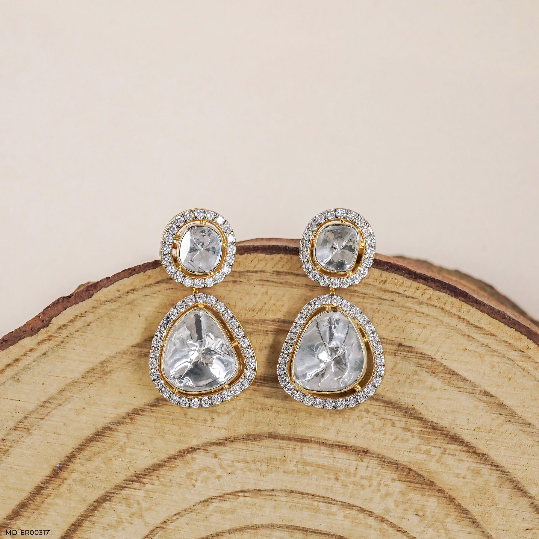 1 Carat Polaris Uncut Lab Diamond Earrings 14K Yellow Gold